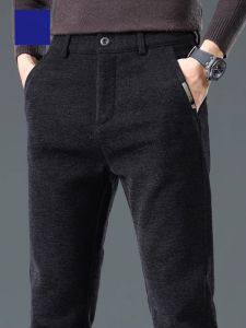 ROMON | กางเกงลำลองชายทรงสลิมฟิตเอวยางยืดผ้าฝ้ายโพลีเอสเตอร์ผสมระดับไฮเอนด์สำหรับฤดูใบไม้ร่วง กางเกงขายาวทรงธุรกิจสุดเก๋