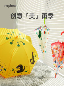 Mideer Childrens Umbrella Dinosaur Cartoon Design UV Protection Sunshade Straight Handle Rain And Sun Dual Purpose Umbrella for School
