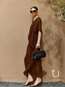 Elegant Silk Georgette Dress by Tu Womens Collection with Asymmetrical Hemline And Short Sleeves for Summer Season