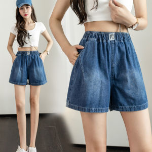 Big Sale Leak-Picking Counter Withdraw Tail Order Big Brand Foreign Trade Womens Clothing Fat mm 100.00kg Elastic Waist Denim Wide Leg Shorts