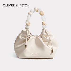 Clever&Ketch Chinese Style Pearl Folded Cloud Bucket Handbag Womens Shoulder Bag Fashion Trend Soft PU Leather Small Size