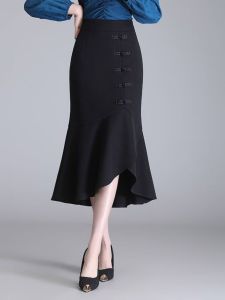 2025 New High Waist Asymmetrical Fish Tail Skirt Mid-Length Slimming Bodycon Skirt Meat Concealing Wrap around Skirt