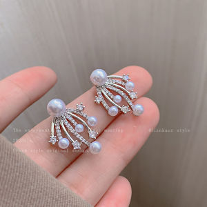 Exquisite Unique Pearl Firework Design Earrings for Women Luxury Fashion Jewelry Ear Studs Alloy Geometric Shape Ear Decorations