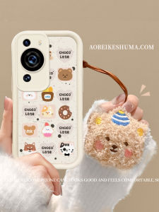 Creative Cartoon Bear Phone Case for Huawei P60 P50 Pro Silicone Anti-Fall Lanyard Womens Style Liquid Protection Cover