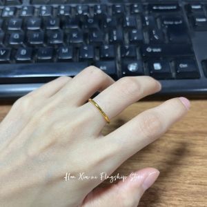 HANXIUNI | Japanese Style Vintage Gold Twisted Ring Simple Versatile Cool Style Midi Ring Little Finger Ring Washable
