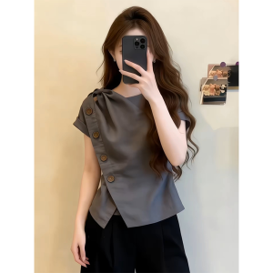 Shalldoer | Áo Blouse Tay Ngắn Kiểu Dáng Elegance cho Nữ