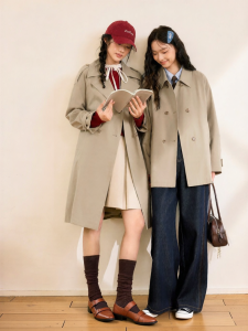 BY IHAPPY | Áo Khoác Trench Mid Length Cổ Notch Mới Kiểu Double Breasted Có Đai Dây