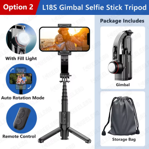 TOKQI | TOKQI L18s Gimbal Stabilizer Selfie Stick Tripod Extendable with Fill Light Bluetooth Wireless Remote for Smartphone Shoot Vlog