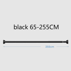 Black 65-255cm Adjustable Stainless Steel Clothes Drying Rack No-Drill Telescopic Pole Curtain Rod for Balcony Bathroom