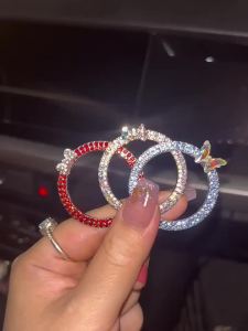 1pc Rhinestone Bowknot Car Start Button Decoration Circle Diamond One Click Start Button Engine Start Stop Switch Button Cover