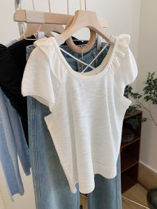 Áo Thun Nữ Tay Ngắn Cổ Tròn Hở Lưng Màu Trắng Ôm Vừa Vặn Thiết Kế Ngắn Thời Trang Mùa Hè Thường Ngày