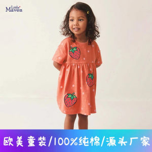 Cute Little Maven Strawberry Girls Dress Summer Short Sleeve Childrens Princess Skirt Pure Cotton Kids Dress Cotton 100%