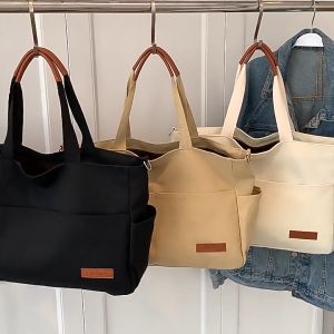 Túi vải đeo vai xách tay đẹp xinh cỡ to nhiều ngăn tiện lợi màu trơn phối da phong cách Ulzzang học sinh nữ giá rẻ