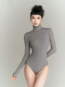 Áo Sơ Mi Cotton Cổ Cao Dài Tay Ôm Vừa Vặn Màu Trơn Thanh Lịch Cho Nữ Áo Thun Tay Dài Quần Short Mùa Hè Thường Ngày
