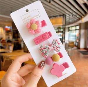 Set 5 kẹp tóc bé gái đính charm thủ công dễ thương