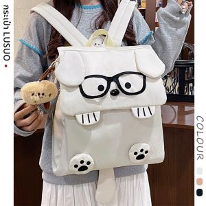 กระเป๋าเป้สะพายหลังผ้าไนลอนลายการ์ตูนสีขาวสำหรับนักเรียนมัธยมต้น กระเป๋าสะพายไหล่สำหรับเด็กผู้หญิง กระเป๋าเป้สะพายหลังสไตล์วัยรุ่น