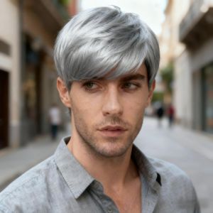 European and American wigs mens short straight hair type daily wear short hair high temperature silk grandma gray chemical fiber headgear