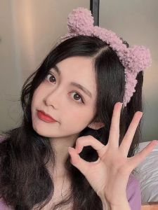 Hoạt Hình Lambswool Tai Gấu Băng Đô Quấn Tóc Cho Nữ Cô Gái Dễ Thương Trái Tim Miếng Dán Khẩu Trang Dây Buộc Tóc Vải Không Viền Phụ Kiện