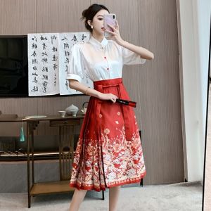 New Chinese Style National Trend Renovated Hanfu Half Skirt Women Summer Eight Short Horse Face Skirt Small Set 2025 New