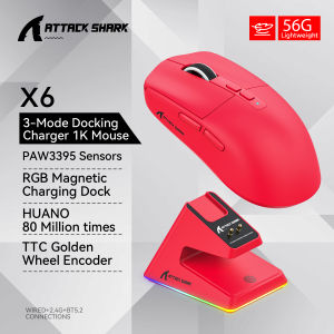 ATTACK SHARK | Attack Shark X6 Gaming Mouse and Charging Base2.4G Wireless & BT5.2 ConnectionPAW3395 Sensor1000 Hz26000DPITTC Encoders