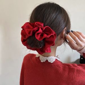 Korean Style Pleated Polka Dot Large Hair Ties Women Lazy Style High End Feeling Super Size Bun Hair Ties Elastic Hair Bands