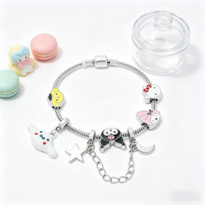 Sanrio | Sanrio Characters Charm Bracelet Zinc Alloy with Hello Kitty Kuromi & Cinnamoroll Charms Adjustable Bangle