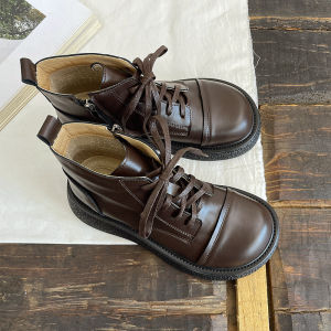 รองเท้าบูทมาร์ตินให้ความอบอุ่นกันหนาวกันน้ำสไตล์อังกฤษสำหรับฤดูใบไม้ร่วงและฤดูหนาวรองเท้าบูทขี่มอเตอร์ไซค์สุดเท่รองเท้าบูทข้อสั้นรองเท้าผู้หญิงแนวอาร์ตๆสไตล์สาวสังคม