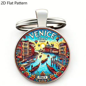 1PC Vintage Venice Keychain Italy Venice Cityscape Design Italy Lovers Glass & Metal Keyring Venice Florence Travel Souvenir