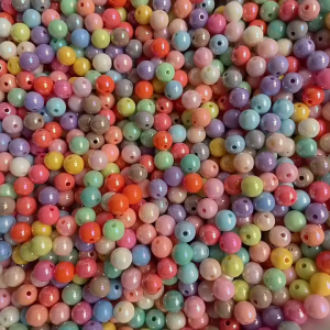 [10 Gram] Manik Akrilik Susu Pastel Bulat 8mm Ab Pelangi Mengkilap Mote Candy Acrylic 8mm Bahan DIY