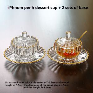Elegant Crystal Glass Dessert Bowl with Lid Beauty Salon Sugar Water Bowl Lightweight Luxury Golden Rim Transparent Miniature Cutlery