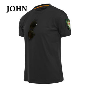 JOHN Outdoor T-shirt Round Neck Short Sleeved T-shirt Loose Casual Breathable Commuting Elastic Sweat Wick Quick Drying Training Fitness Suit