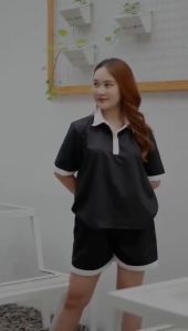 Nanao Set | Sporty Korean Woman Set | Setelan Gaya Korea Kaos Polo Lengan Pendek Celana Pendek Wanita | GINNY