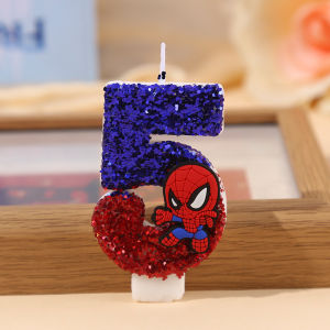 Spider-Man เทียนวันเกิด 0-9 หมายเลข Glitter Superhero Spiderman เทียนเค้กเด็กวันเกิดเค้ก Topper อุปกรณ์ตกแต่ง