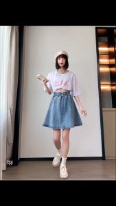 New A-line pleated skirt mini denim skirt for women fashionable cute casual high waist ins