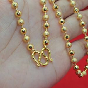 สร้อยคอทองลายไข่ปลาเงาสลับจิก ความยาว 24 นิ้ว ทำจากทองเหลือง ใส่ในชีวิตประจำวันได้ ชุบทอง งานสวย ทองปลอม ใส่ได้ทุกโอกาส