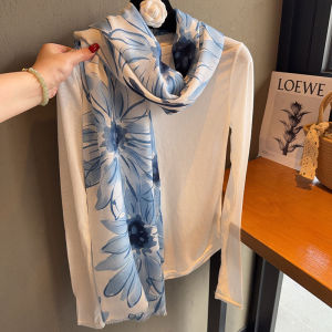 Khăn Choàng Vải Lanh Cotton Dài Thời Trang Cho Nữ Mùa Hè 2025 Phong Cách Hàn Quốc Nhiều Chức Năng Họa Tiết Hoa