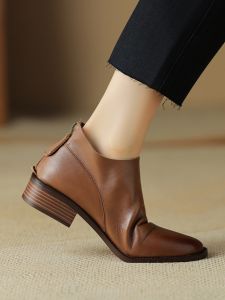 Brown Chelsea Boots for Women 2023 New Spring and Autumn Single Boots Genuine Leather Ankle Boots Boots French Style Small Ankle Boots Women