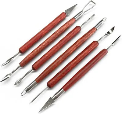 6pcs/set Pottery Tools Red Wood Double-Ended Wire Knife For Clay Repair Clay Sculpture Carving Tool Set Pottery Tools