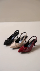 JESSICASTORE Chic Slingback Mules with Cross Buckle Detail and Pointed Toe in Patent Leather heels #123