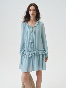 epoque de rueen | Holiday Style Belted Flounce Womens Dress Autumn