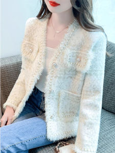 French Style Loose V-Neck Mink Velvet Jacket Womens Autumn Winter New Korean Version Tassel Open Cardigan Top
