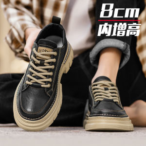 Mens Retro British Style Work Boots Invisible Heightening 10cm Trendy Casual Low-Top Martin Boots Spring Autumn Season