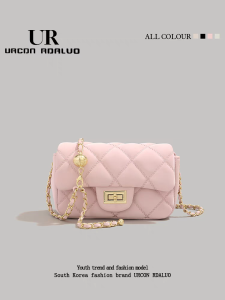 UR Womens Shoulder Crossbody Bag Small Golden Ball Diamond Grid Chain Bag Commute Underarm Bag Fashionable Soft PU Leather