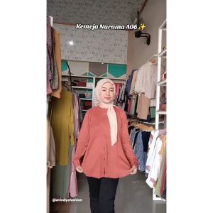 Anindya Fashion Presents Kemeja Atasan Wanita Nurama A06 Bahan Rayon Twill Motif Polos Adem Ukuran M-XXL