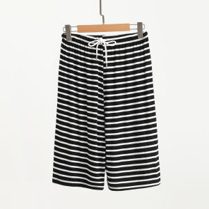 Quần Ngủ Sọc Modal Rộng Rãi Cho Nữ Mùa Hè Mỏng Ống Đứng Quần Dài Ống Rộng Cỡ Lớn Quần Mặc Nhà Cạp Cao Quần Ngắn Năm Inch