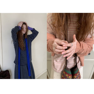 Áo Thun Tay Dài Cổ Tròn Sọc Màu Tương Phản Phong Cách Hàn Quốc Hellooo Eat Mùa Đông Thường Ngày Thân Thiện Với Da Áo Lót