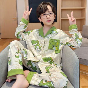 New 2025 Childrens Cotton Pajamas Long Sleeve Home Clothes for Boys Spring Autumn Summer Air Conditioning Suit Cartoon Design
