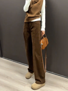 Fashion High Waist Brown Elegant Long Pants Womens Autumn New Style Loose Wide Leg Pants Hip Concealing Casual Trousers