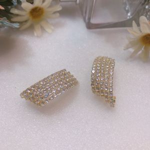 ต่างหูติดเพชร​ ชุปทองคำขาว ตุ้มหูติดหู ประดับเพชร​ CZ 2 สี ให้เลือก เงิน ทองเกาหลี​