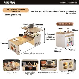 Weimei | Bàn Cà Phê Gỗ Cố Định Điều Chỉnh Được và Gấp Được cho Phòng Khách Nhỏ